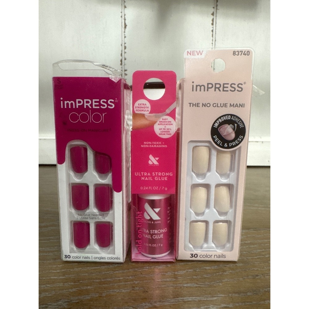 KISS imPRESS Press-On Nails Orchid Festival Point Pink & Olive June Nail Glue